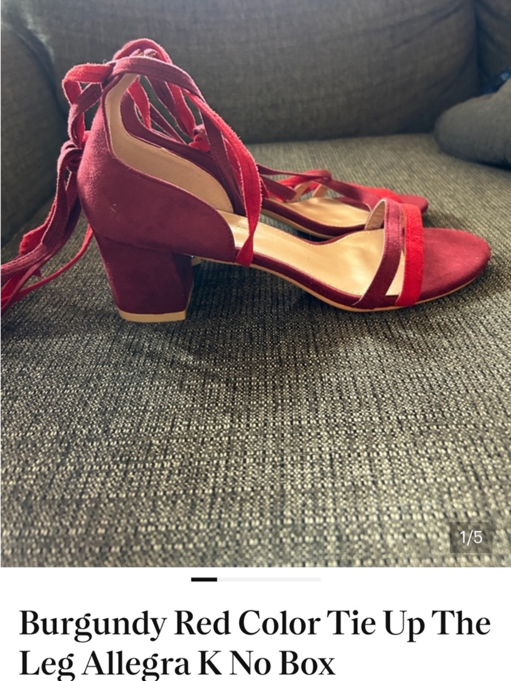 Allegra K Suede Tie-Up Block Heel Sandals in Burgundy